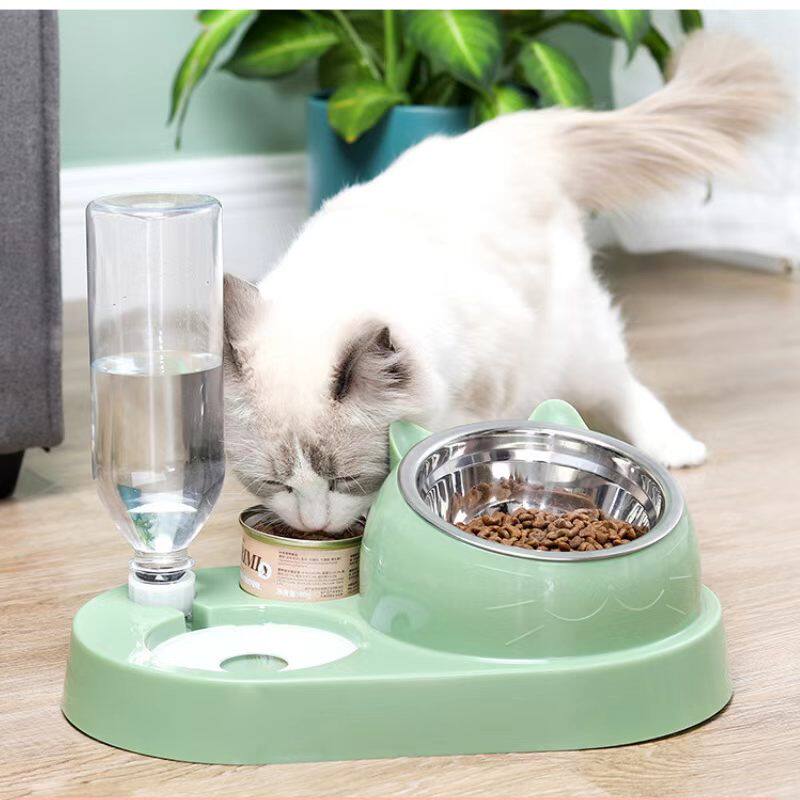 干湿两用不锈钢四合一慢食猫碗