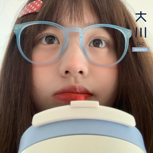 大川蓝色眼镜平光镜网红女显白萌妹造型拍照氛围感出可爱可配度数