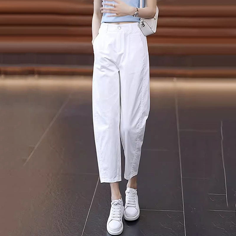 白色哈伦裤女2026夏季新款高腰小个子九分裤直筒休闲西装烟管裤子