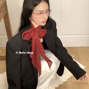 25ss复古波尔多红丝巾女 围巾女神纱巾 春夏百搭韩版 加长波点薄款