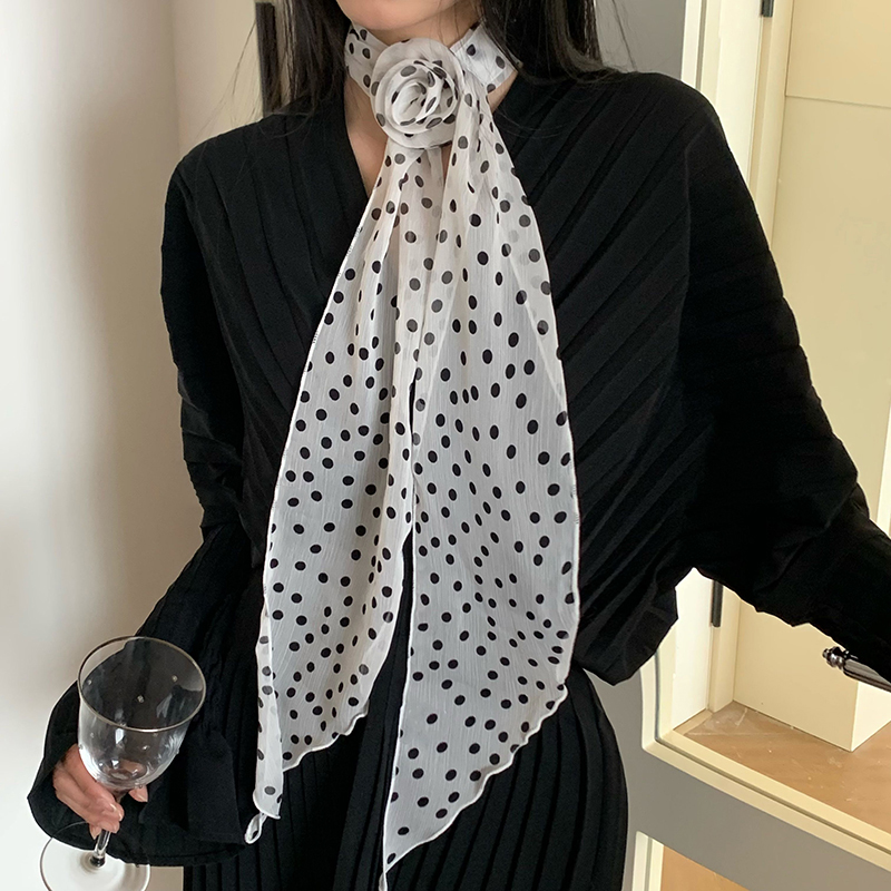 莫凡 法式复古波点长条丝巾女春夏小众ins百搭洋气薄款细窄飘带潮