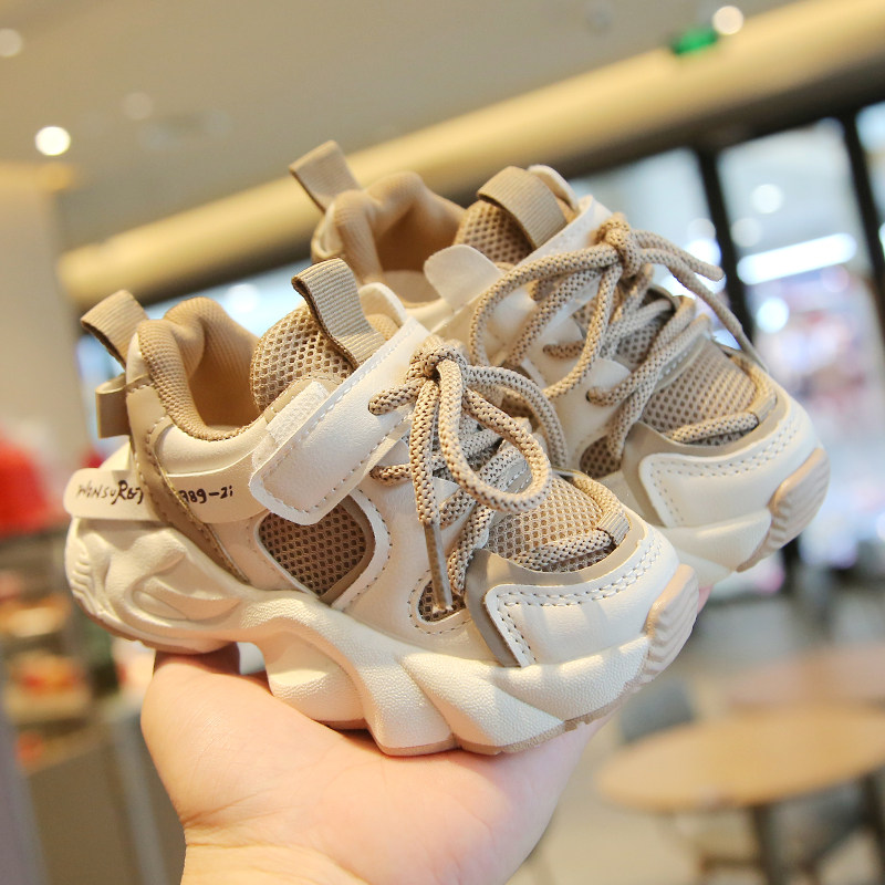 春秋款儿童运动鞋女童小童休闲鞋宝宝鞋子软底网面透气男童老爹鞋