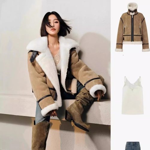 【秦岚同款】MO正品外套2024冬新品游牧风仿麂皮泰迪绒MBD4COT002