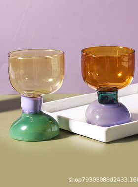 异形扭曲彩色拼色高硼硅网红玻璃水杯创意ins人工吹制果汁啤酒杯