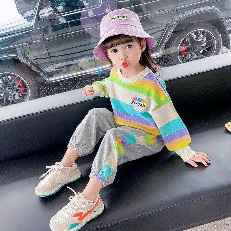 韩国Binhexx女童春季2026新款运动套装宝宝洋气春装儿童条纹长袖