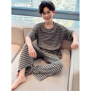 2025夏季 大号儿童短袖 男式 中 家居服条纹 睡衣新款 韩国Cresry童装