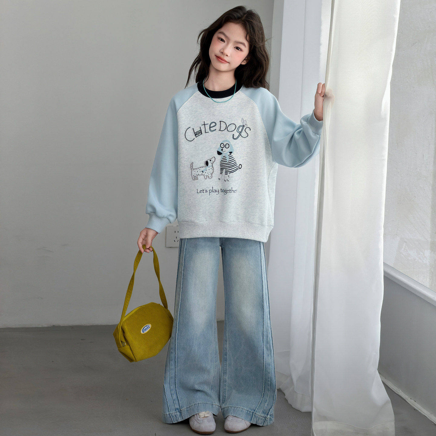 英国MDCW女童春装套装2026新款洋气儿童衣服大童卫衣牛仔裤两件套