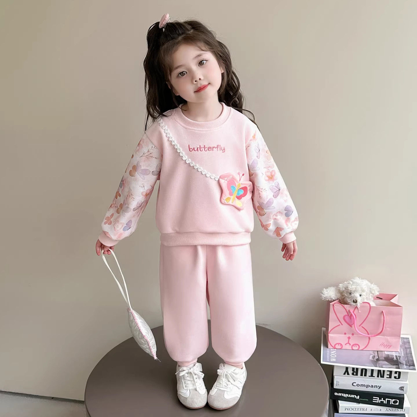 英国DHWA女童卫衣套装春季儿童网红时髦春秋款女宝早春休闲两件套