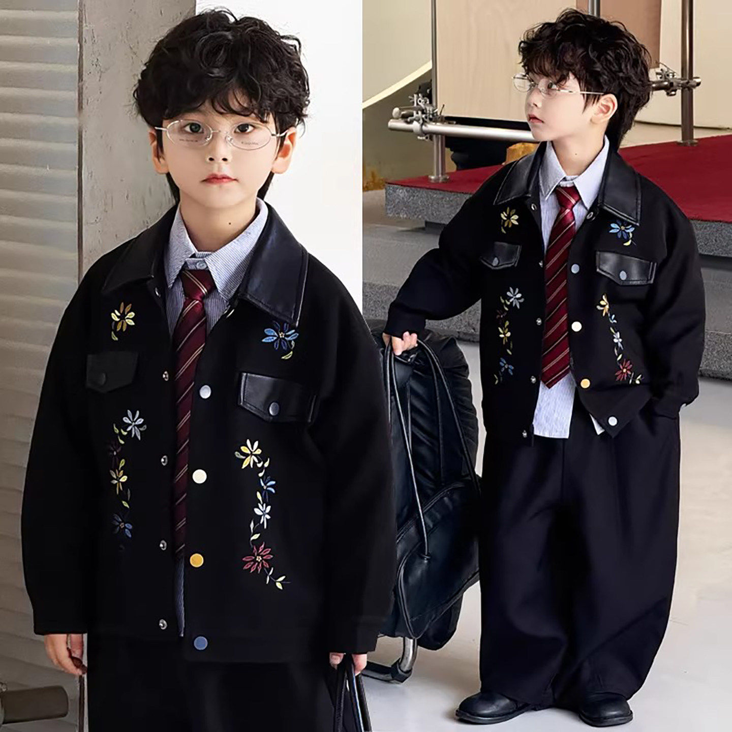 法国Uamtor男童童装外套2026新款新中式绣花夹克衫儿童春秋季上衣