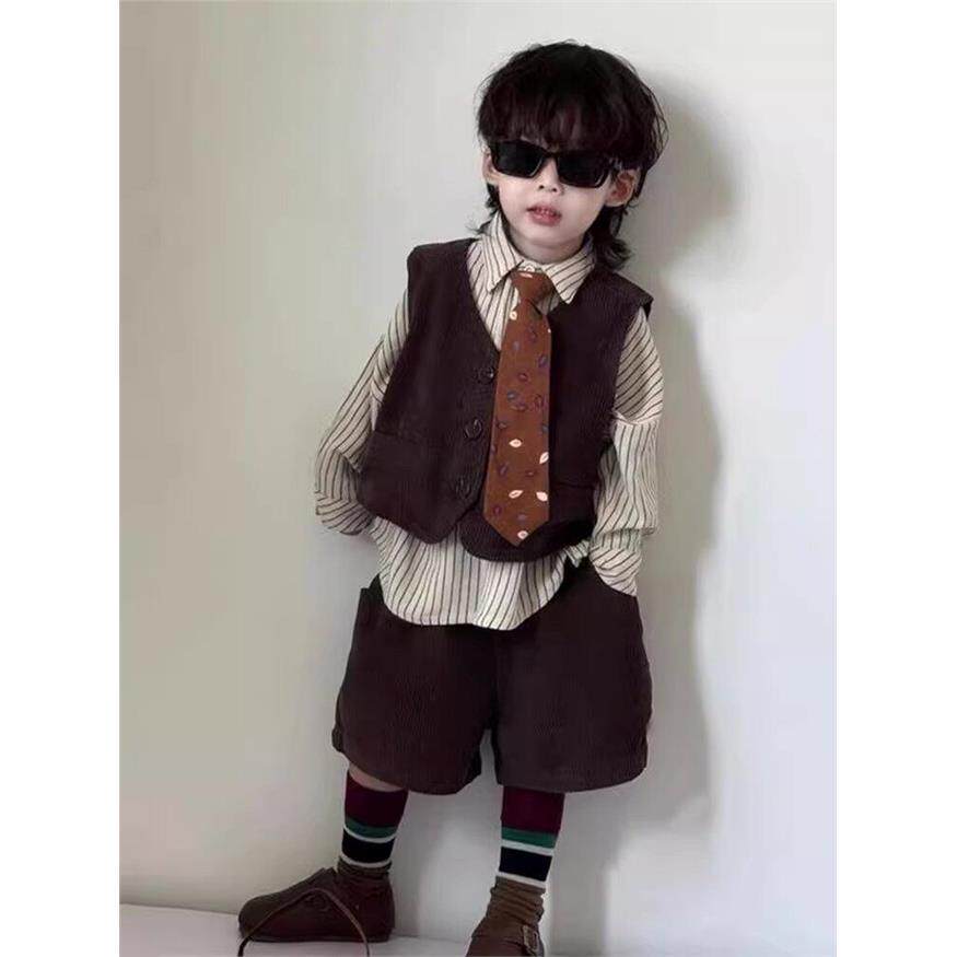 法国Uamtor男童西装套装2025新款英伦风礼服覆古儿童马甲三件套装