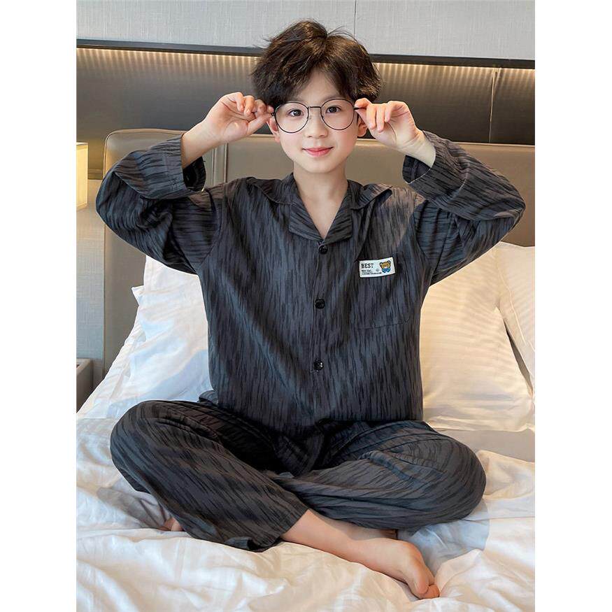 韩国男童睡衣春秋款纯棉2025中大儿童家居服春季长袖全棉两件套装