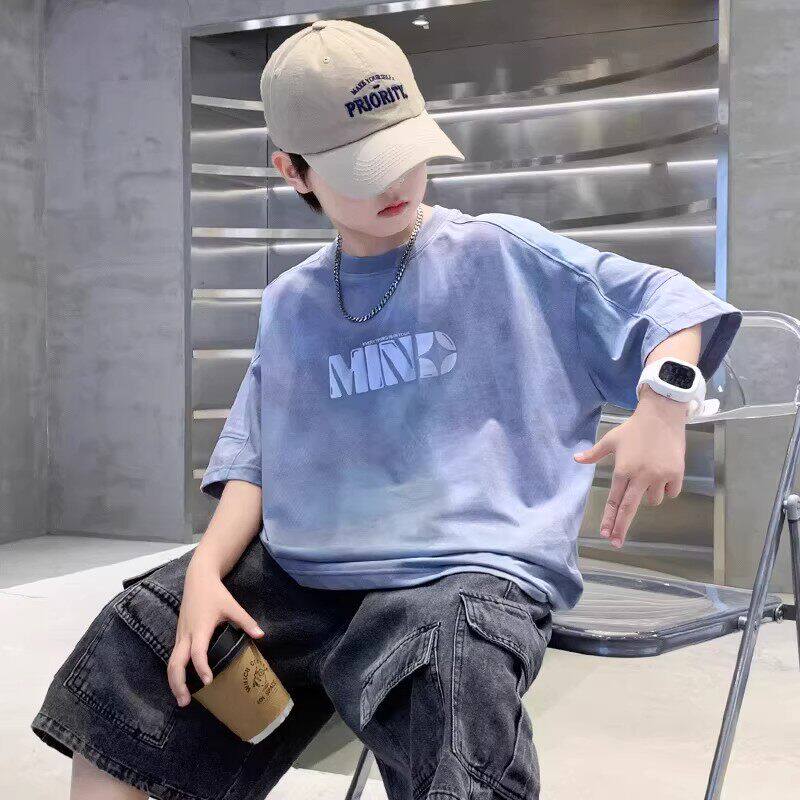 RoujeDsyle男童短袖T恤2026新款大童夏男孩纯棉儿童夏装扎染上衣