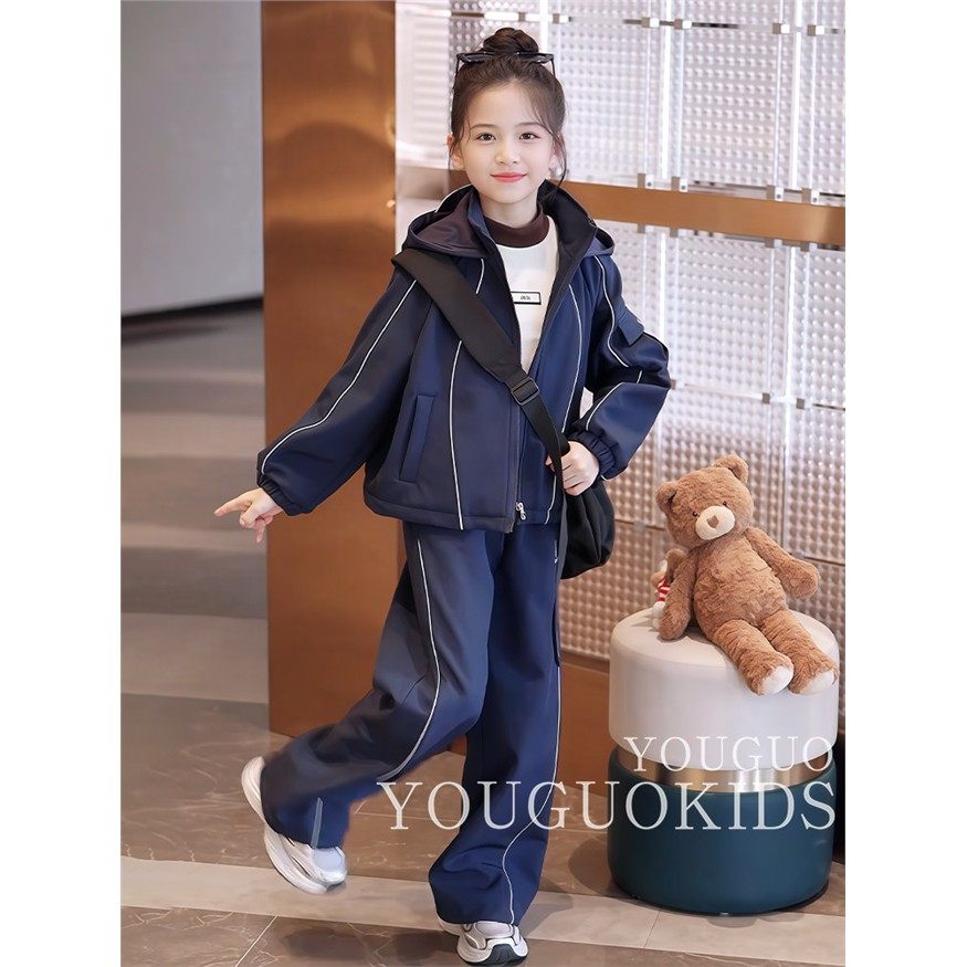 法国BADNUT女童套装秋冬2025新款儿童装加绒加厚保暖冲锋衣两件套