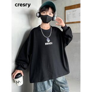 韩国CRESRY童装潮牌男童T恤春秋款2025新款儿童装卡通长袖打底衫