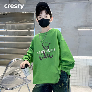 韩国CRESRY童装男童长袖T恤春秋2026新款中大童打底衫内搭纯棉潮t
