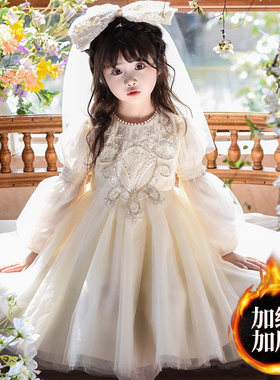 英国next ttat女童公主裙秋冬儿童洋气生日礼服小女孩长袖连衣裙