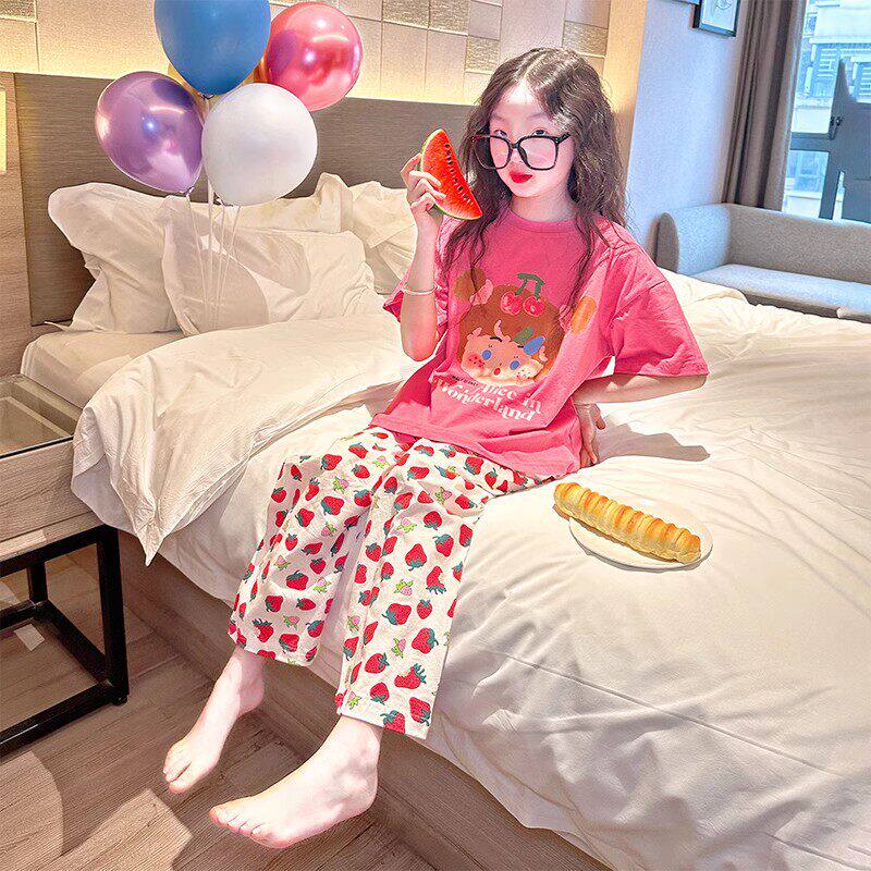 法国Uamtor2025新款女童睡衣夏季纯棉家居服初中生女孩空调服套装