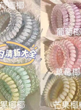 高品质电话线发圈高弹力波点发绳女发饰耐用无痕塑料薄荷