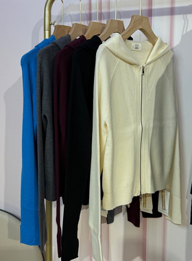 百搭休闲 12针坑条J家美丽奴羊毛连帽拉链针织开衫外套37772