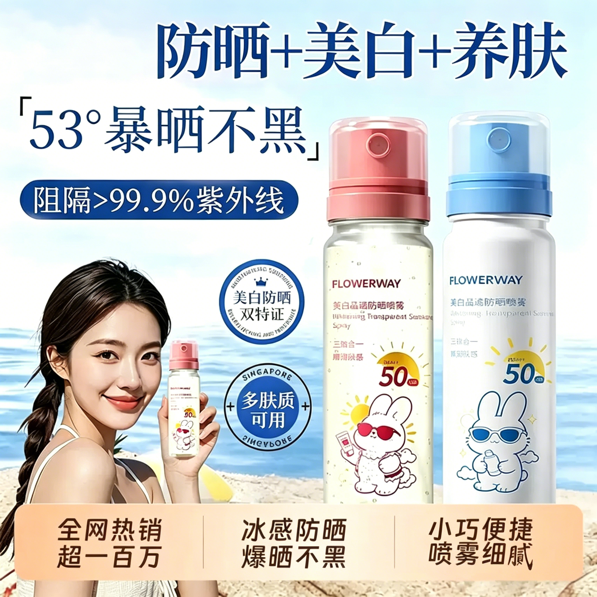 【可带上飞机高铁】美白防晒喷雾全身防紫外线户外出游儿童女士