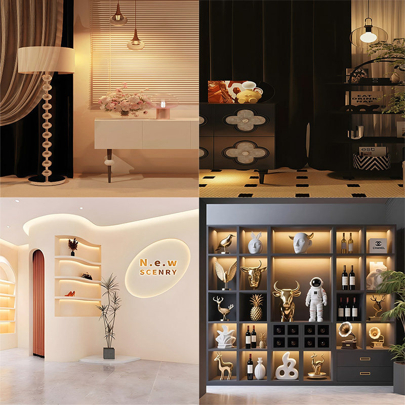 新款网红主播直播间背景布3d立体室内酒柜服装店带货场景背景墙布
