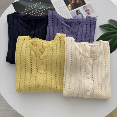 和纸亚麻。夏装女 气质减龄镂空短袖针织上衣 T恤30D2/75530