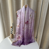 围巾披肩包头巾 百搭款 桑蚕丝丝巾 气质淡雅国风印花