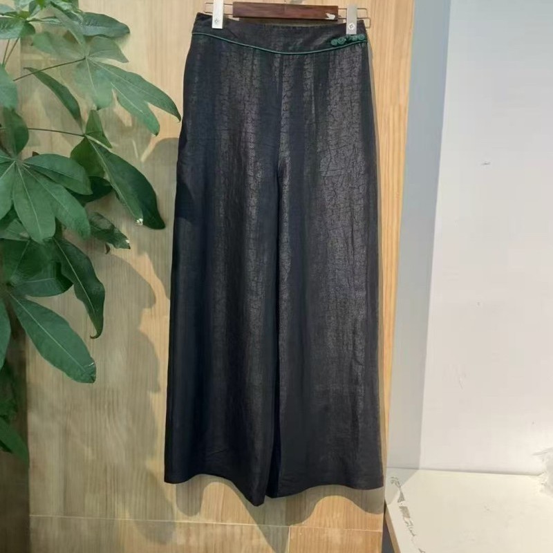 桑蚕丝香云纱黑龟盘扣新中式真丝龟裂纹休闲阔腿裤40A3/82507