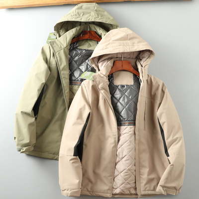 男士纯色保暖宽松连帽棉衣外套