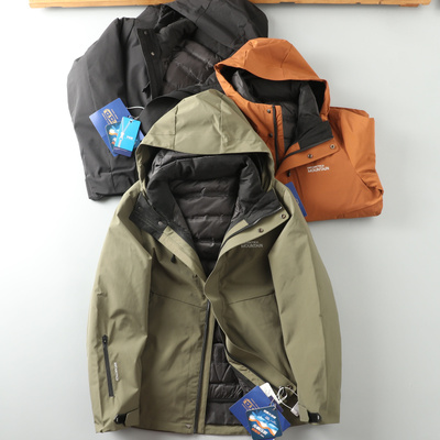 男士户外三合一压胶冲锋衣羽绒服