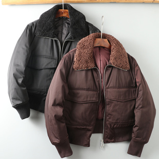 夹克宽松棉服外套 男棕色简约翻毛领短款 外贸尾货 柜799秋冬新款