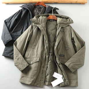 全棉面料！M65工装复古风格外贸原单冬男中长款连帽派克棉衣外套