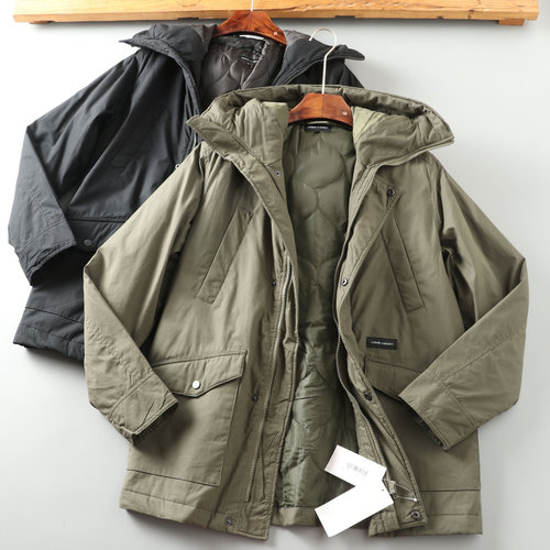 全棉面料！M65工装复古风格外贸原单冬男中长款连帽派克棉衣外套