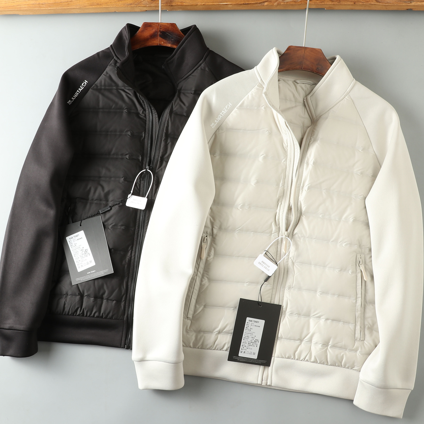 新款美式针织拼接90鸭绒轻量保暖宽松休闲立领羽绒服外套男士秋冬