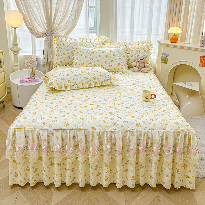 秋冬水洗棉双层花边夹棉床裙单件加棉床罩三件套加厚床单保暖床群,床上用品,床裙,淘宝优惠券,粉丝福利购,淘宝优惠卷