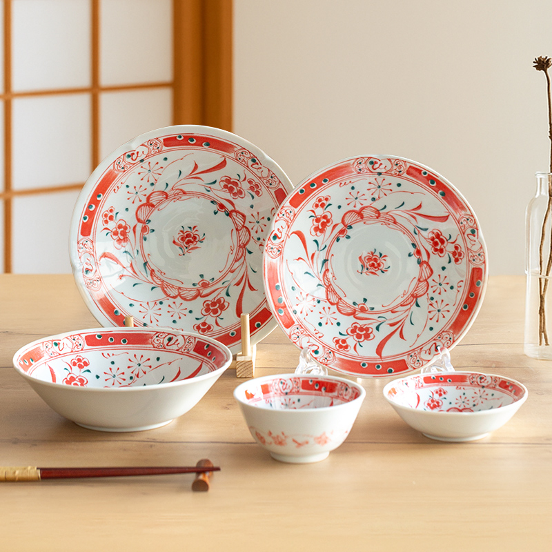 有谷窑进口赤绘梅陶瓷碗日式餐具