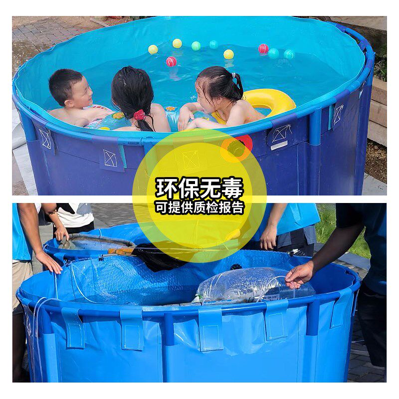 圆形帆布鱼池加厚可折叠锦鲤养殖水池带支架M家用大型养鱼池游泳