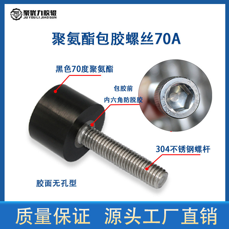 包胶螺丝aM5M6M8黑色70度聚氨酯内六角不锈钢螺杆减震防撞挡点螺