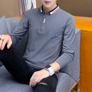 商务休闲有领体恤0811c 长袖 T恤男士 翻领POLO衫 纯色打底衫