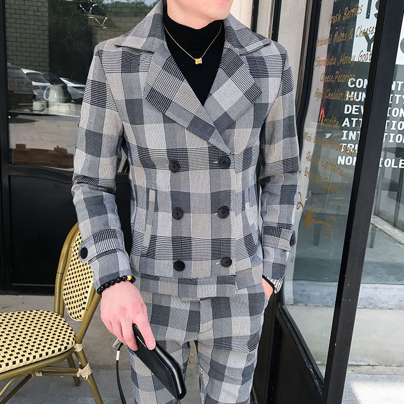 2023 AUTUMN NEW SUIT SUIT MENS KOREAN VERSION SLIM TREND MENS HANDSOME BRITISH STYLE SUIT SET OF TWO