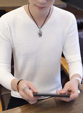 长袖T恤V领毛衣男士2025新款秋冬潮流针织打底衫修身体恤上0918e