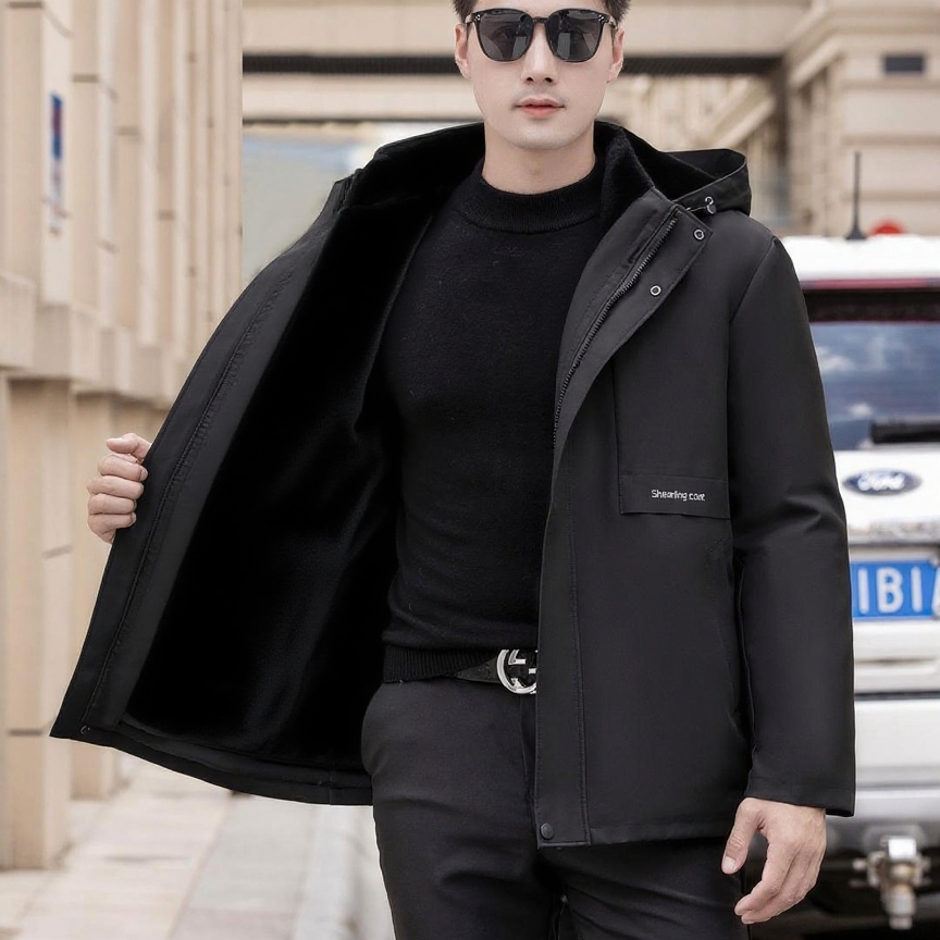 真羊皮毛一体外套男士
