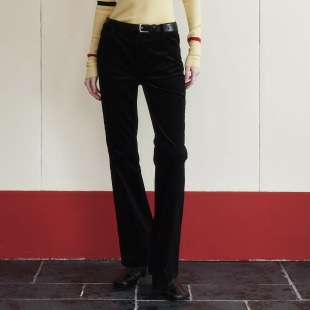 OUT 25秋冬新品 LOUD 微弹长裤 灯芯绒黑色微喇修身 LAUGH