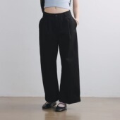 OUT 棉质双褶阔腿黑色九分休闲裤 LAUGH LOUD