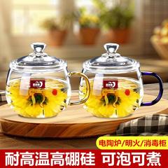 可加热高硼硅玻璃杯茶杯高颜值喝水杯子带盖男女养生花茶杯可加热