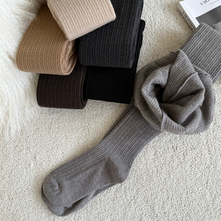 女日系薄绒 柔软不勒脚无压力袜裤 米图31%羊毛加绒直角袜跟连裤 袜
