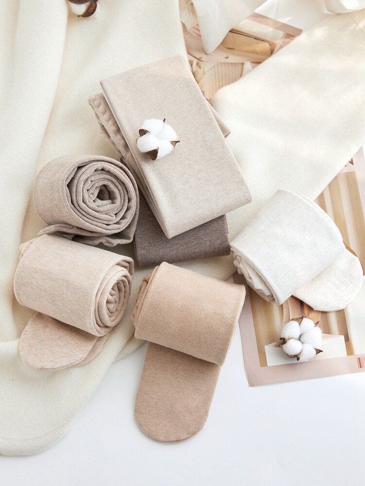 Mituxian thin cotton striped tights spring and autumn medium thick Japanese oat color winter velvet thickened inner tights women