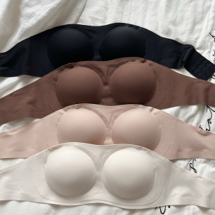 米图漫画胸无肩带内衣女聚拢防滑外扩加厚款 抹胸小胸显大隐形文胸