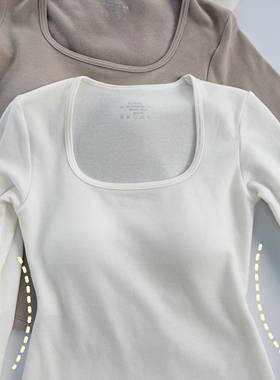 【德绒带胸垫】发热磨毛曲线修身长袖保暖内衣女加厚薄绒大领秋冬