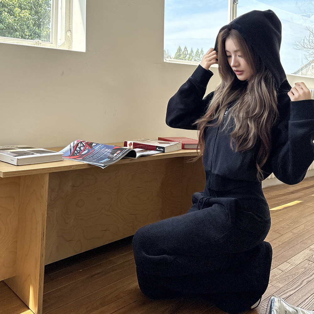 实拍2025秋冬新款摇粒绒连帽卫衣外套女微喇长裤卫裤休闲两件套装,女装/女士精品,时尚套装,淘宝优惠券,粉丝福利购,淘宝优惠卷